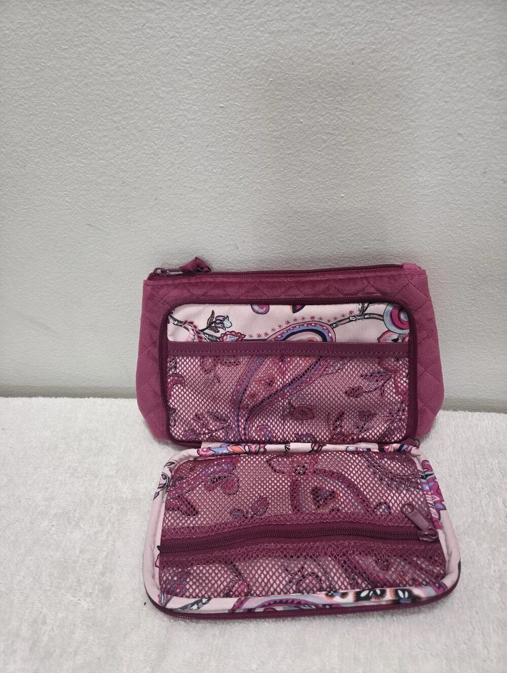 Vera Bradley Majestic Magenta Compact Organizer Quilted Velvet Makeup Bag